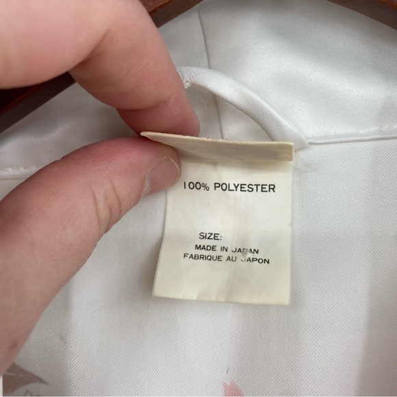 Vintage Kimono Women One Size Japanese White Poly Floral Coverup Asian Botanical - Picture 5 of 11